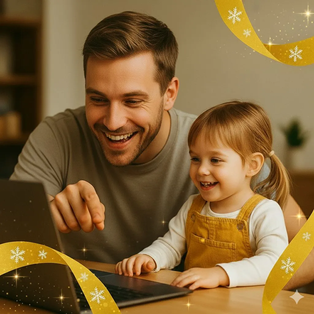 Parent and child using laptop